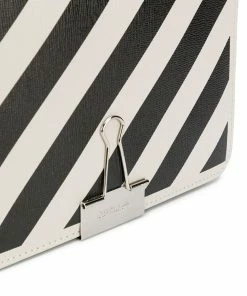 Off-White diagonal-stripe binder-clip tote bag