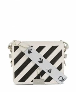 Off-White diagonal-stripe binder-clip tote bag